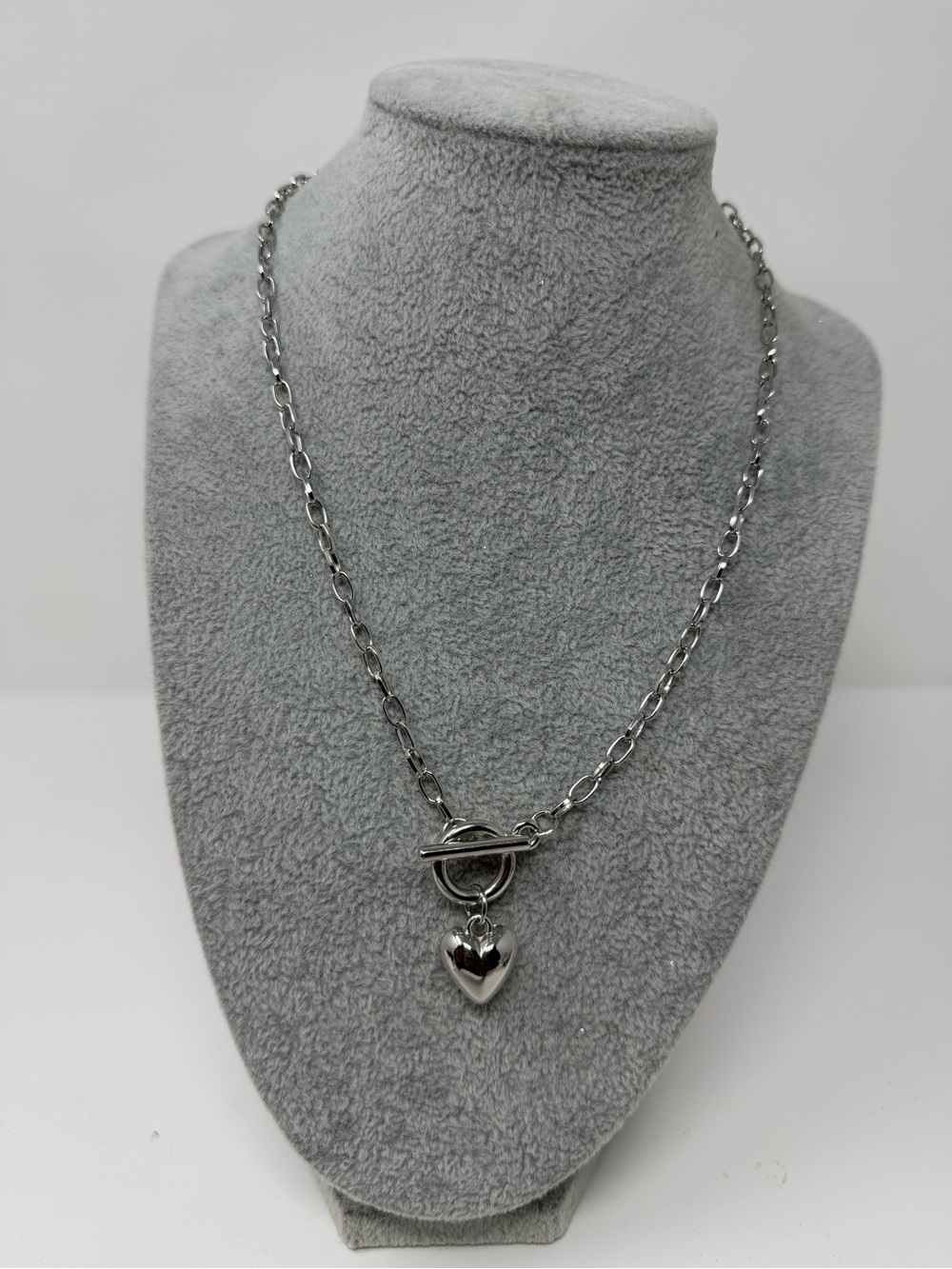 Silver Heart Charm Toggle Necklace - Women Jewelry